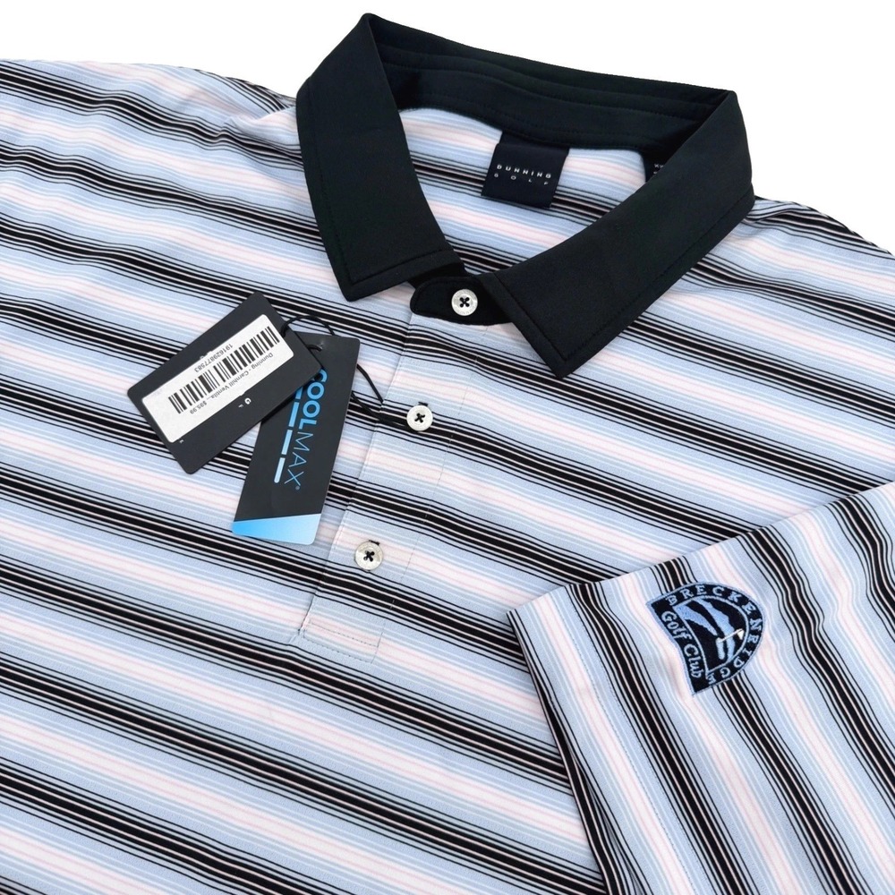 Dunning Golf Polo Shirt Mens XXL Striped Ventilated CoolMax Brekenridge Logo NEW